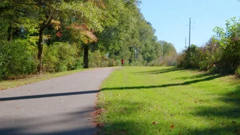 A lady walking down a trail in the Fall Stock Footage 143665804