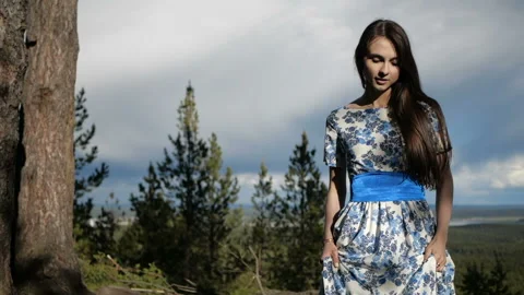 Lady is walking in the forest Video stock 91064372