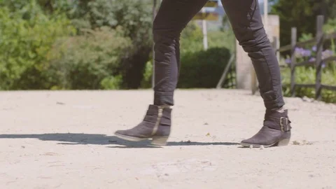 Lady walks to a nice Motorcycle Stock Footage 71798772
