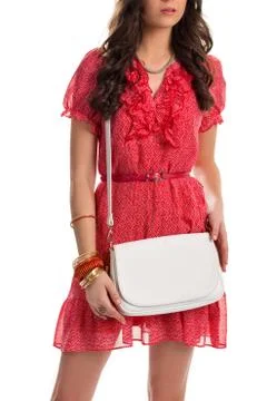 Lady wears red dress. Stock Photos