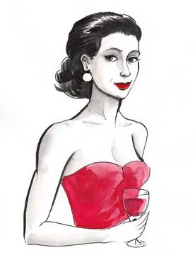 Lady with wine Stock Illustration