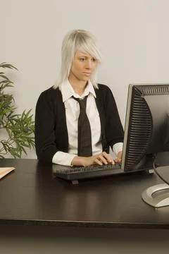 Lady Working At A Computer Foto stock
