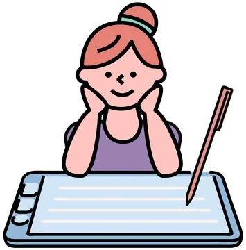 Lady working with tablet to create graphic design. Woman using digital pencil or Stock Illustration