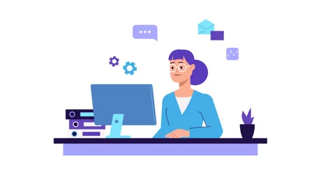 Lady at workplace. Lip syncing Facial Looped Animation for narration Stock Footage 259169065