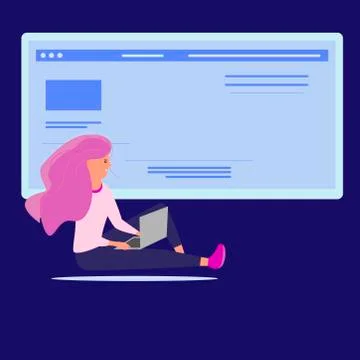Lady at the workplace using a laptop while sitting Stock Illustration