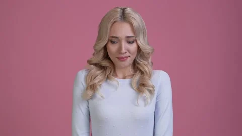 Lady worry failure bite mouth teeth isolated pastel color background Stock Footage 167544722