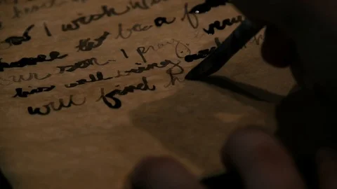 Lady writes letter with quill and parchment Stock Footage 101112331