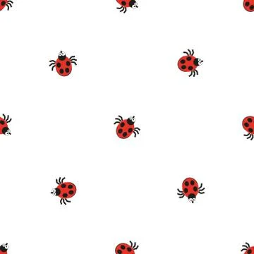 Ladybird bug flat style pattern. Nature insect seamless texture background. Stock Illustration
