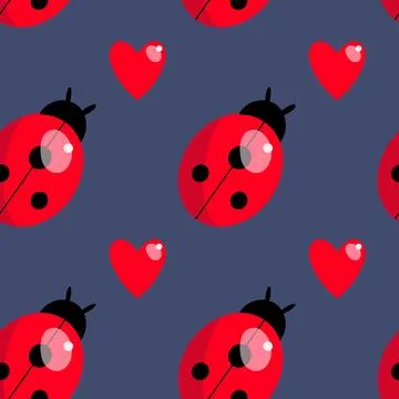Ladybirds and hearts pattern Stock Illustration