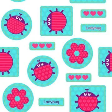 Ladybirds pink seamless vector pattern Stock Illustration