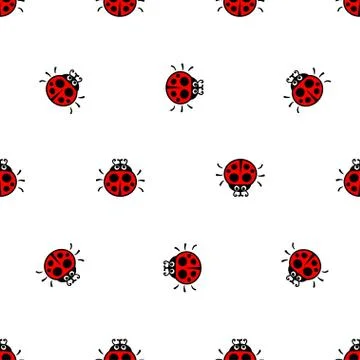 Ladybirds red seamless vector pattern Stock Illustration