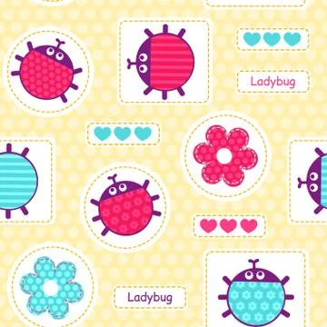 Ladybirds seamless vector pattern Stock Illustration