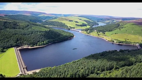 Ladybower Reservoir From Above Stock Footage