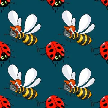 Ladybug and bee seamless pattern Stock Illustration