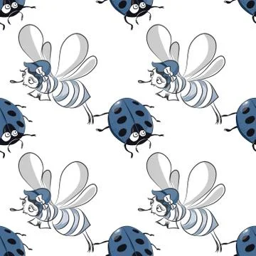 Ladybug and bee seamless pattern 스톡 일러스트