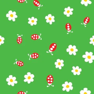 Ladybug and flowers seamless pattern Stock Illustration