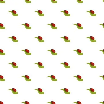Ladybug and green leaf seamless pattern background 스톡 일러스트