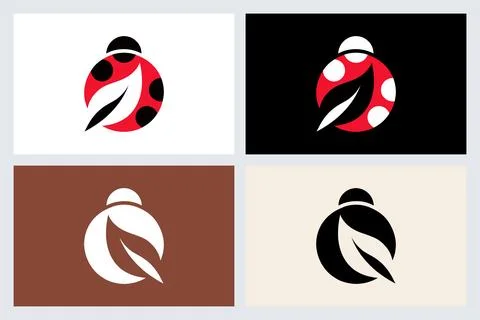 Ladybug and Leaf Minimalist Logo Design Set Stock Illustration