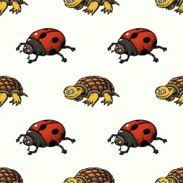 Ladybug and turtle seamless pattern 스톡 일러스트