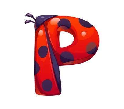 Ladybug beetle cartoon font typeset letter P Stock Illustration