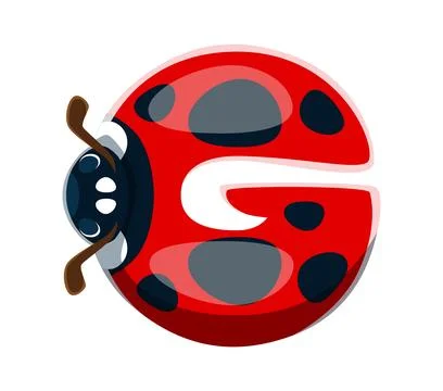 Ladybug beetle font typeset cartoon letter G Stock Illustration