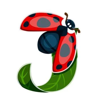 Ladybug beetle font typeset cartoon letter J Stock Illustration