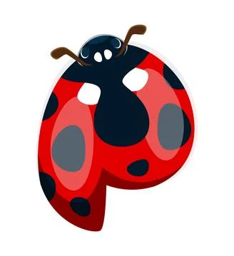 Ladybug beetle font typeset cartoon letter P Stock Illustration