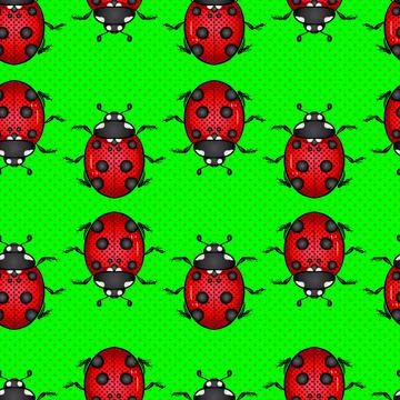 Ladybug beetle pattern in pop art style Stock Illustration