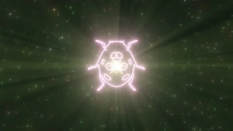 Ladybug Beetle Shape Outline Bright Glow Neon Lights Tunnel Ladybird Stock Footage 195499834