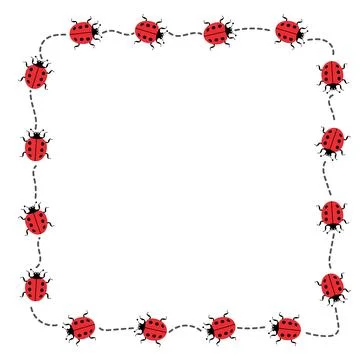 Ladybug Border with Dotted Path. Insect Frame Vector Illustration Stock Illustration