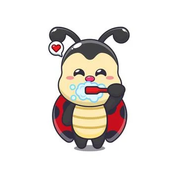 Ladybug brushing teeth. mascot cartoon character vector illustration. Stock Illustration