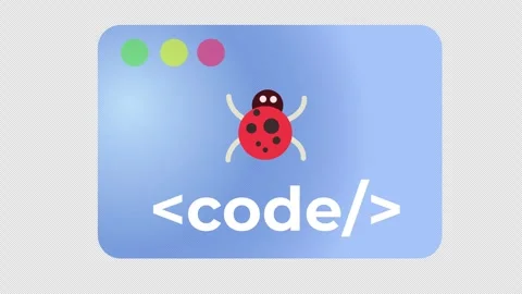 A ladybug bug crawling on a code card icon animation. Software development. Stock Footage 296187060