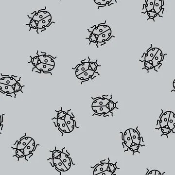 Ladybug bug line seamless pattern Stock Illustration
