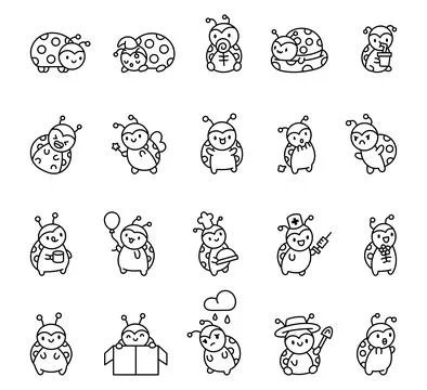Ladybug character set demonstrating cute emotions Illustrazione stock