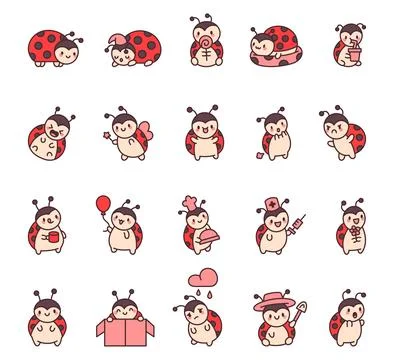 Ladybug character set demonstrating cute emotions イラスト素材