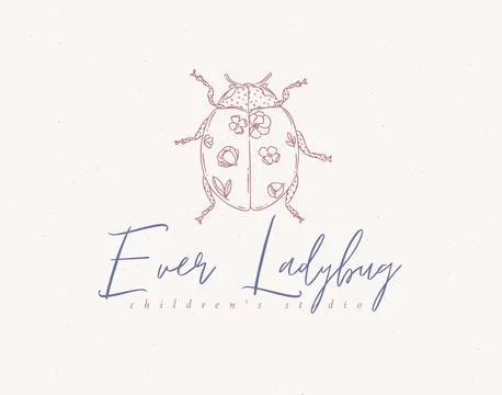Ladybug children studio label design beige Stock Illustration