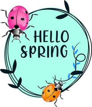 Ladybug in a circle with flowers Stock Illustration