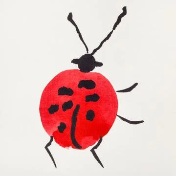 Ladybug drawn by red and black watercolors Stock Illustration