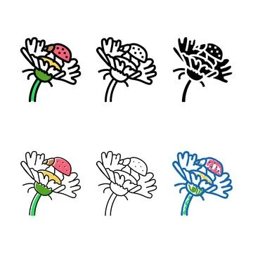 Ladybug flower spring color icon mix vector Stock Illustration