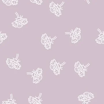 Ladybug flower spring line seamless pattern Stock Illustration