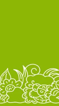 Ladybug in flowers and grass. Hand drawn illustration. White pattern on green Stock Illustration