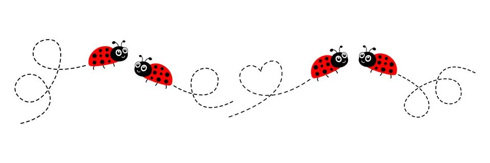 Ladybug flying on dotted route. イラスト素材