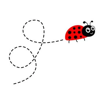 Ladybug flying on dotted route. Stock Illustration