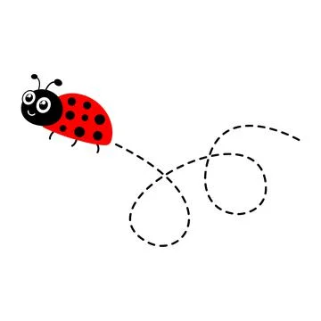 Ladybug flying on dotted route. Stock Illustration