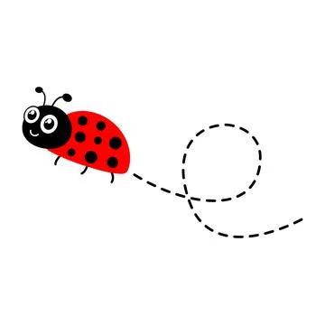 Ladybug flying on dotted route. Stock Illustration