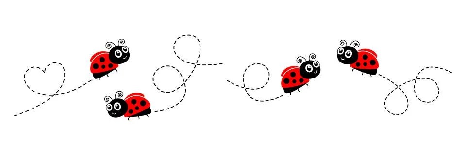 Ladybug flying on dotted route. Stockillustratie