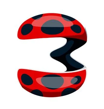 Ladybug font typeset cartoon number 3 three Stock Illustration