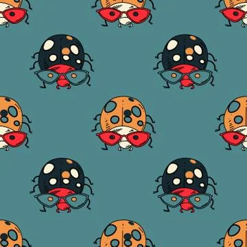 Ladybug funky seamless pattern Stock Illustration