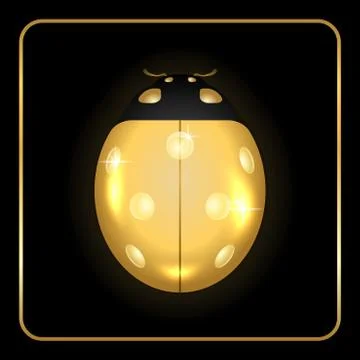 Ladybug gold insect small icon. Golden lady bug animal sign, isolated on blac Stock Illustration