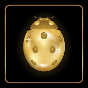 Ladybug gold insect small icon. Golden metal lady bug animal sign, isolated o Stock Illustration